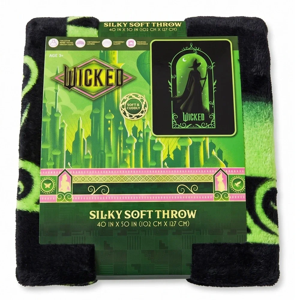 Wicked Lady Magic Elphaba Silky Soft Throw Blanket Green Black 40x50 Halloween